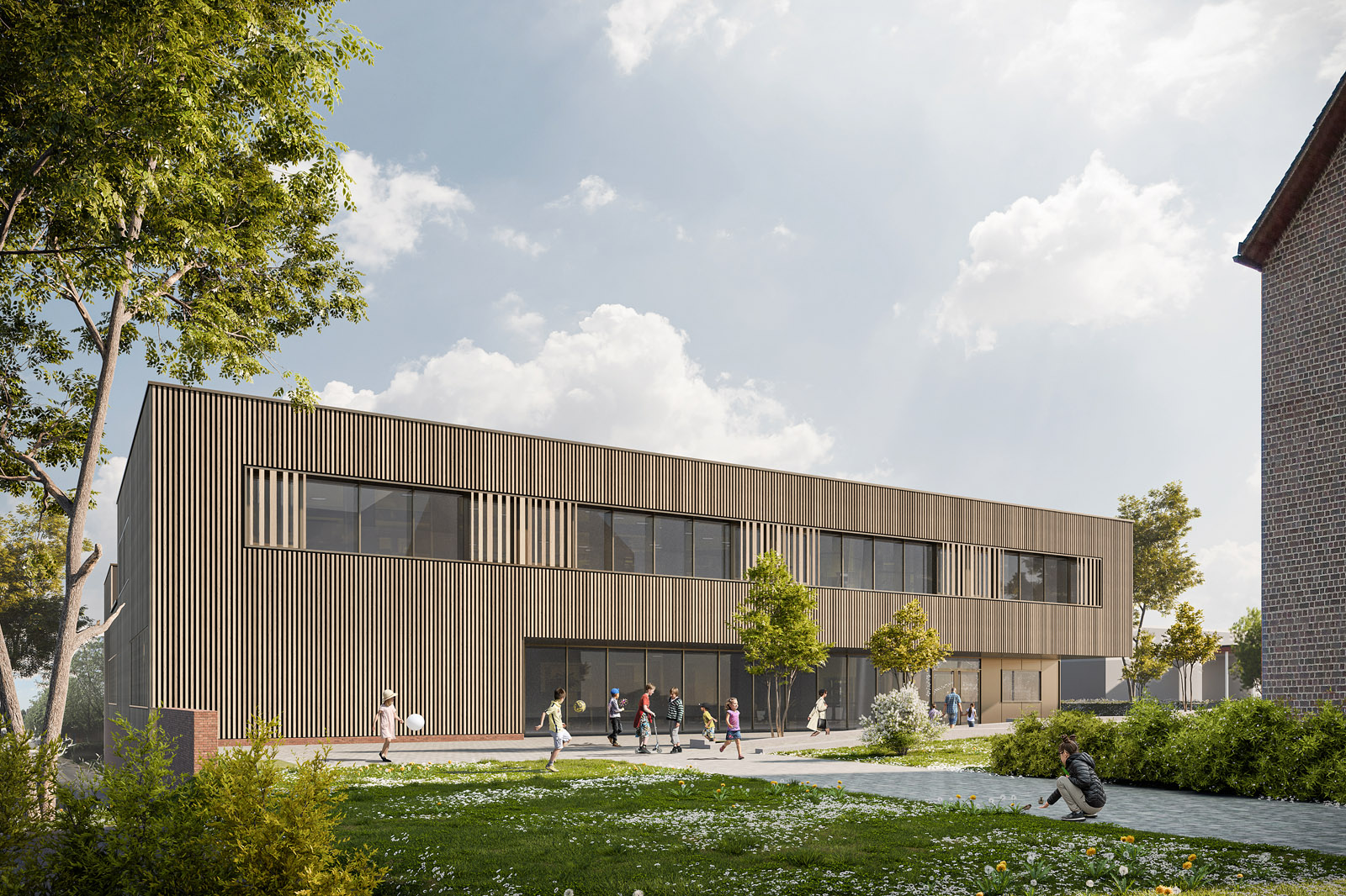 Kernen Haldenschule Neubau Mensa SporthalleRendering