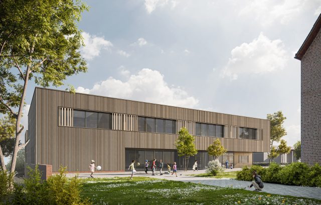 Kernen-Haldenschule-Neubau-Mensa-SporthalleRendering